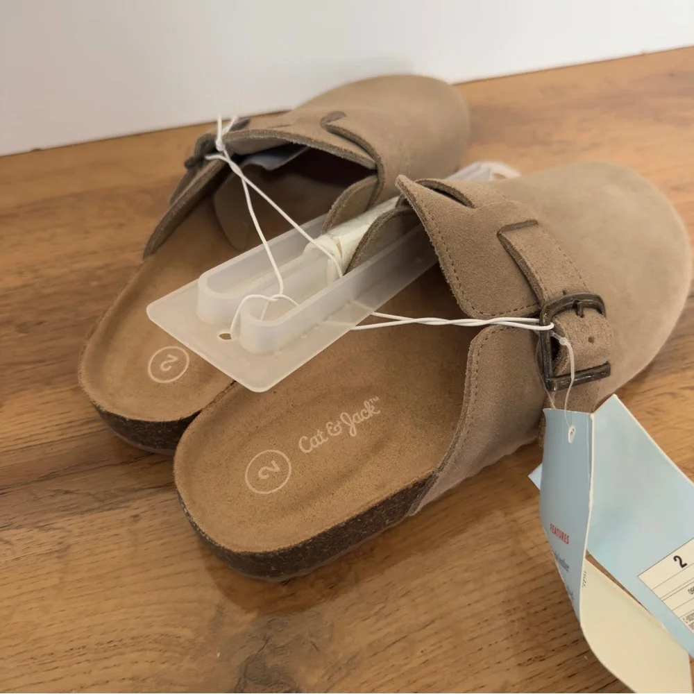 NWT Cat & Jack Beige Suede Slip-On Mules, Size 2